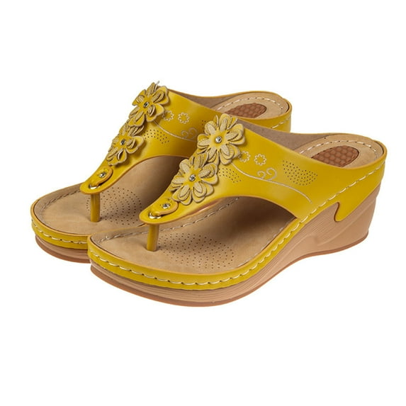 KIJBLAE Women's Sandals Summer Casual Comfort Flower Lunge Sandals Slippers Shoes Yellow 37 Lady Sandals