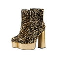thumbnail image 1 of KIJBLAE Women's Sequined Boots Chunky Heel Ankle Booties High Heels Party Dress Shoes Fashionable Shoes Gold 42, 1 of 5