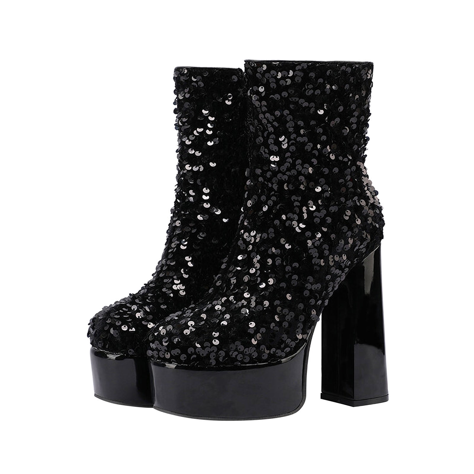 KIJBLAE Women's Sequined Boots Chunky Heel Ankle Booties High Heels Party Dress Shoes Fashionable Shoes Black 40 - Walmart.com KIJBLAE Women's Sequined Boots Chunky Heel Ankle Booties High Heels Party Dress Shoes Fashionable Shoes Black 40 - Walmart.com