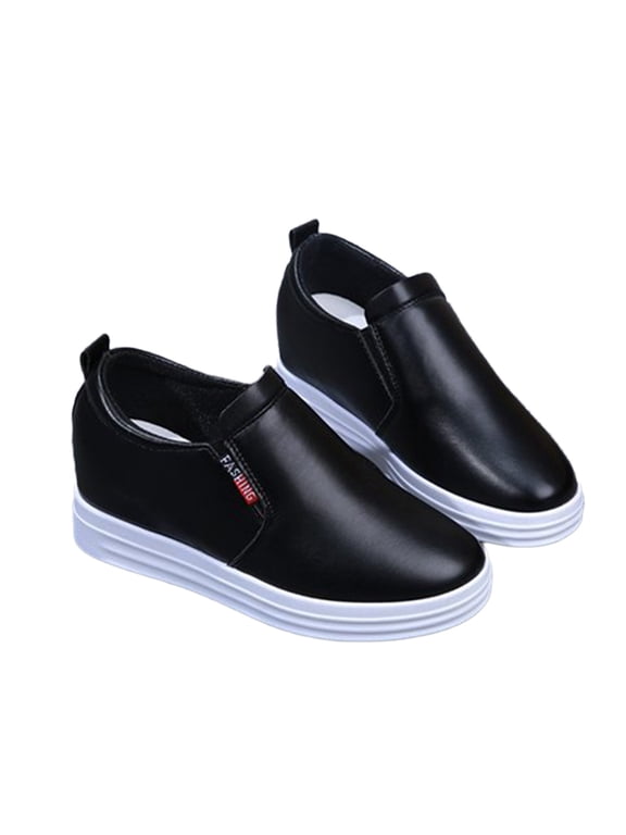 Women's Shoes Loafers Moccasins Slip-On Wedge Sneakers Comfort Walking Shoes Ladies Flats Breathable Soft Leather Nurse Work Shoes Black 37