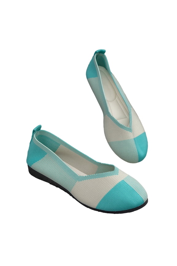 Women's Slip-On Mesh Flat Shoes Breathable Geometric Knitted Loafers Soft Sole Walking Shoes Comfy Ballet Flats Blue 43