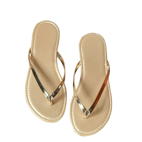 KIJBLAE Women's Slippers Sandwich Toe Beach Vacation Leisure Soft Flat Bottomed Sandals Slippers Gold 37 Lady Slippers