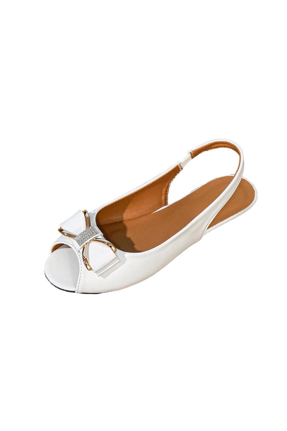 Women's Solid Bow Accent Lazy Sandals, Soft Sole Peep Toe Casual Style, Lightweight Trendy Everyday Summer Footwear White 36