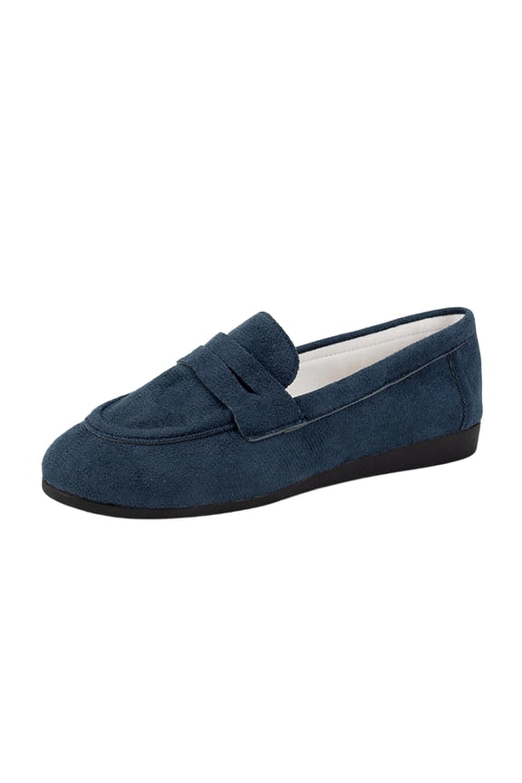 Women's Solid Classic Slip On Moccasin Flats, Soft Sole Lazy All-Match Daily Casual Flat Shoes Dark Blue 40