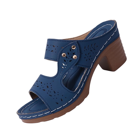 KIJBLAE Women's Solid Color Cross Strap Platform Slide Sandals, Thick Sole Breathable Comfort Casual Summer Beach Slippers Blue 43
