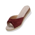 thumbnail image 1 of KIJBLAE Women's Solid Color One Band Open Toe Sandals, Thick Sole Wedge Comfort Casual Summer Beach Outdoor Slippers Wine 41, 1 of 9