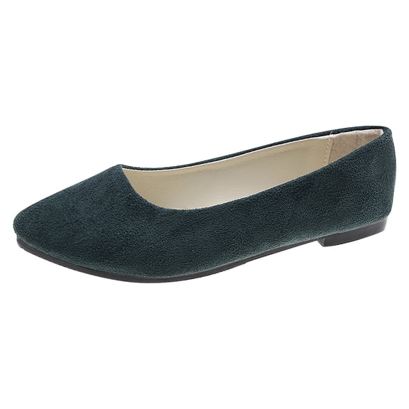 KIJBLAE Women's Solid Color Pointed Toe Flats Comfortable Slip-On Loafers Work Office Dress Shoes Ballerina Flats Army Green 37