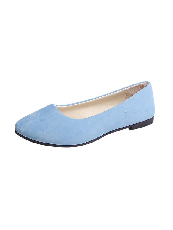 Women's Solid Color Pointed Toe Flats Comfortable Slip-On Loafers Work Office Dress Shoes Ballerina Flats Light Blue 42