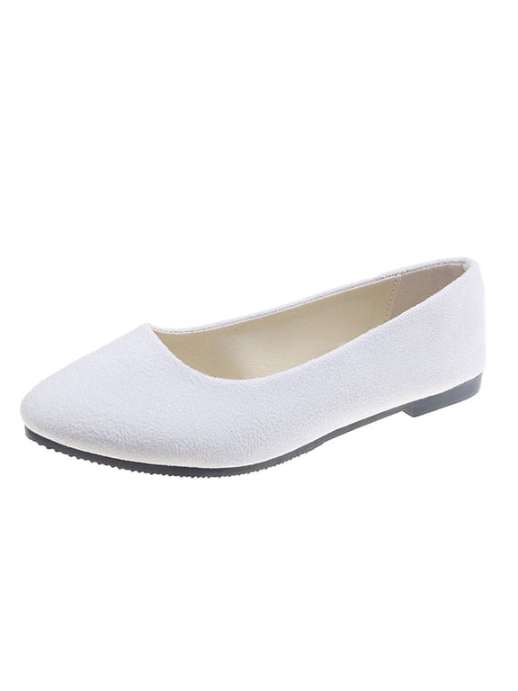Women's Solid Color Pointed Toe Flats Comfortable Slip-On Loafers Work Office Dress Shoes Ballerina Flats White 41