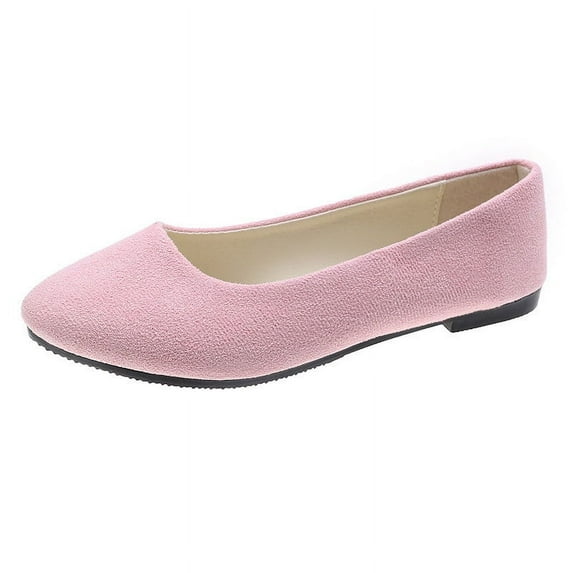 KIJBLAE Women's Solid Color Pointed Toe Slip-On Flat Shoes Soft Flats Loafers Work Office Comfort Ladies Footwear Pink 38