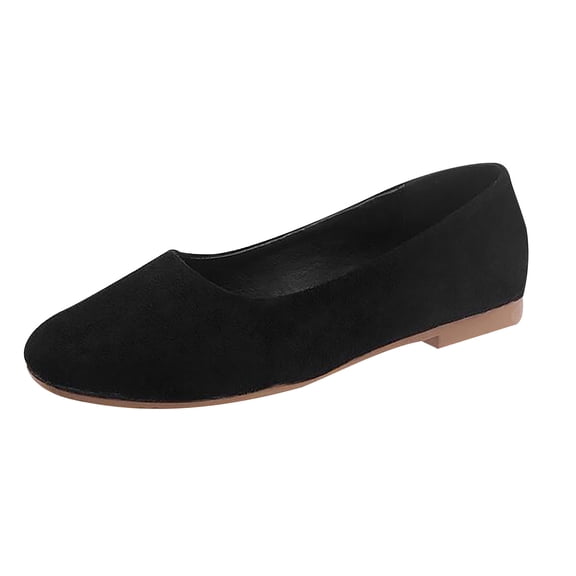 KIJBLAE Women's Solid Color Square Toe Slip-On Flats Comfortable Suede Shoes Black 35