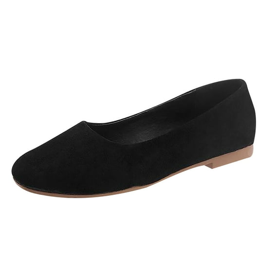 KIJBLAE Women's Solid Color Square Toe Slip-On Flats Comfortable Suede Shoes Black 36