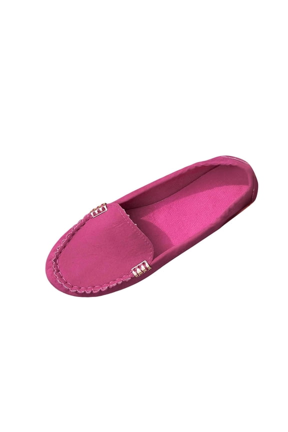 Women's Solid Round Toe Low Cut Slip On Flats, Lazy Comfortable Work Daily Casual Flat Shoes Hot Pink 35