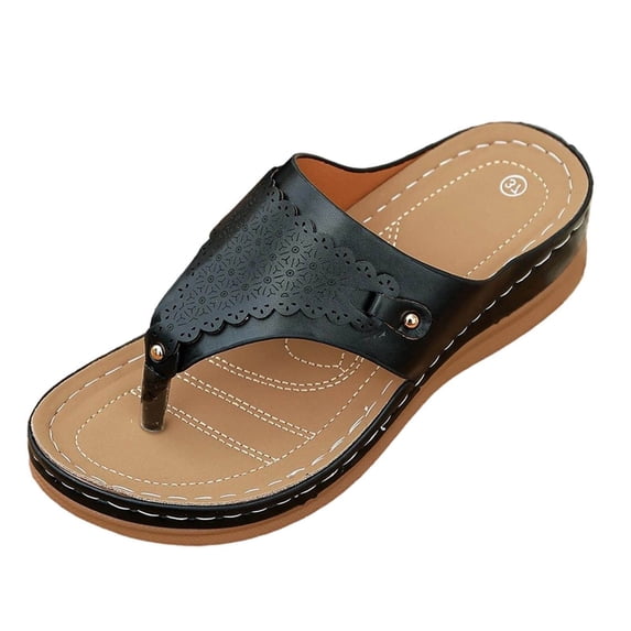 KIJBLAE Women's Sparkly Shiny Accent Wedge Flip Flops, Thick Sole Wide Width Comfort Casual Summer Beach Outdoor Slippers Black 40