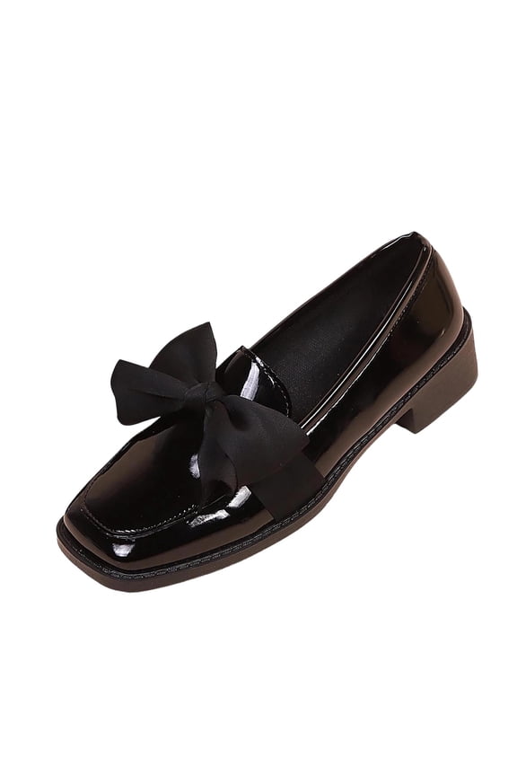 Women's Square Toe British Style Bow Knot Flats, Plus Size Slip On All-Match Casual Loafers for Spring Black 36
