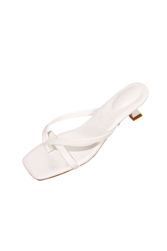 Women's Square Toe Clip Toe Low Heel Slides, Open Toe Wide Width Casual Slippers for Outdoor Leisure White 40