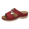 thumbnail image 1 of KIJBLAE Women's Stitched Metal Buckle Wedge Flip Flops, Fashion Comfort Open Toe Casual Beach Summer Vacation Slippers Red 38, 1 of 9