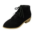 thumbnail image 1 of KIJBLAE Women's Suede Ankle Boots Lace Up Low Heel Chunky Heel Booties Comfortable Round Toe Fall Winter Shoes Outdoor Walking Boots Warm Black 40, 1 of 7