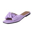 thumbnail image 1 of KIJBLAE Women's Summer Bow Flats Sandals Slip-On Open Toe Square Toe Solid Color Flat Sandals Beach Shoes Ladies Purple Sandals Purple 37, 1 of 6
