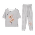 thumbnail image 1 of KIJBLAE Women's Summer Floral Print Pajama Set Short Sleeve Round Neck Two Piece Lounge Sets with Pockets Home Clothes Tracksuit Gray XXXL, 1 of 5