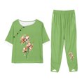 thumbnail image 1 of KIJBLAE Women's Summer Floral Print Pajama Set Short Sleeve Round Neck Two Piece Lounge Sets with Pockets Home Clothes Tracksuit Green XXL, 1 of 5