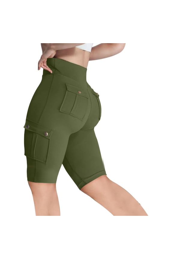 Women's Summer High Waist Yoga Shorts with Pockets Workout Running Biker Athletic Shorts Tummy Control Shapewear Scrunch Butt Lifting Shorts Green XL