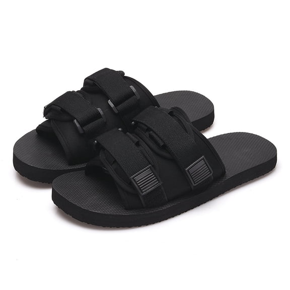 KIJBLAE Women's Summer Lightweight Breathable Adjustable Hook Loop Sandals Beach Slippers Outdoor Sport Flat Shoes Black 41-42