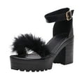 thumbnail image 1 of KIJBLAE Women's Summer Sandals Ankle Strap Fluffy Furry High Heels Party Dress Shoes Black 36, 1 of 8