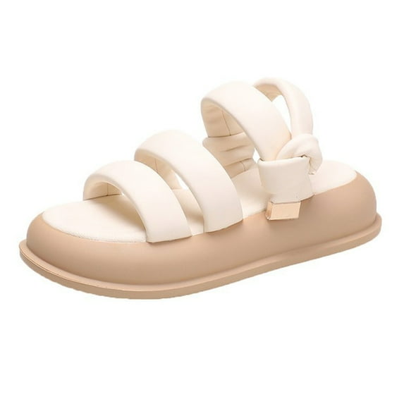 KIJBLAE Women's Summer Platform Sandals EVA Sole Beach Shoes Comfortable Slip-On Open Toe Thick Bottom Sandals Ladies Beige 40