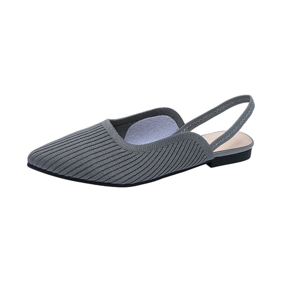 KIJBLAE Women's Summer Shoes Flat Sandals Solid Slip-On Pointed Toe Slingback Flats Ladies Beach Shoes Knitted Breathable Hollow out Loafers Mules Gray 38