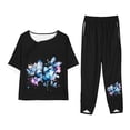 thumbnail image 1 of KIJBLAE Women's Summer Two Piece Outfits Blue Butterfly Print Short Sleeve O-Neck Loose Fit Tunic Tops with Pockets Long Pants Pajama Sets Black XXXXXL, 1 of 5