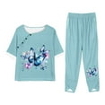 thumbnail image 1 of KIJBLAE Women's Summer Two Piece Outfits Blue Butterfly Print Short Sleeve O-Neck Loose Fit Tunic Tops with Pockets Long Pants Pajama Sets Blue XXXL, 1 of 5