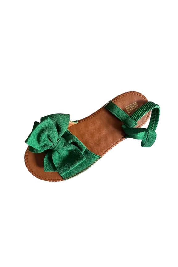 Women's Sweet Bow Flat Sandals, Round Open Toe Back Elastic Strap, Solid Comfy Elegant Daily Outdoor Summer Casual Shoes Green 36