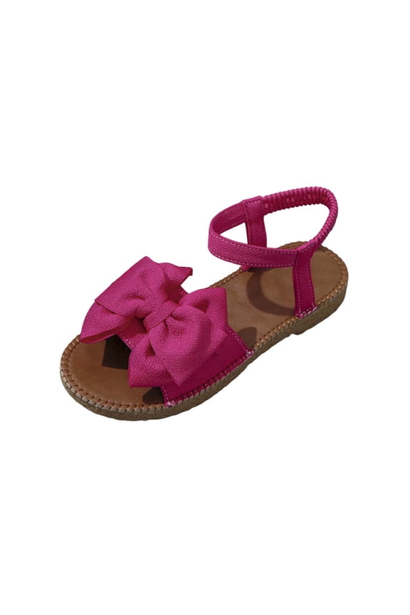 Women's Sweet Bow Flat Sandals, Round Open Toe Back Elastic Strap, Solid Comfy Elegant Daily Outdoor Summer Casual Shoes Hot Pink 36