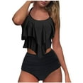 thumbnail image 1 of KIJBLAE Women's Tankini Swimsuit Ruffle Tierred Swimwear Sets Solid Color Beachwear Strappy Halter Bathing Suit Summer Beach Outfits for Girls Rollbacks Black S, 1 of 6