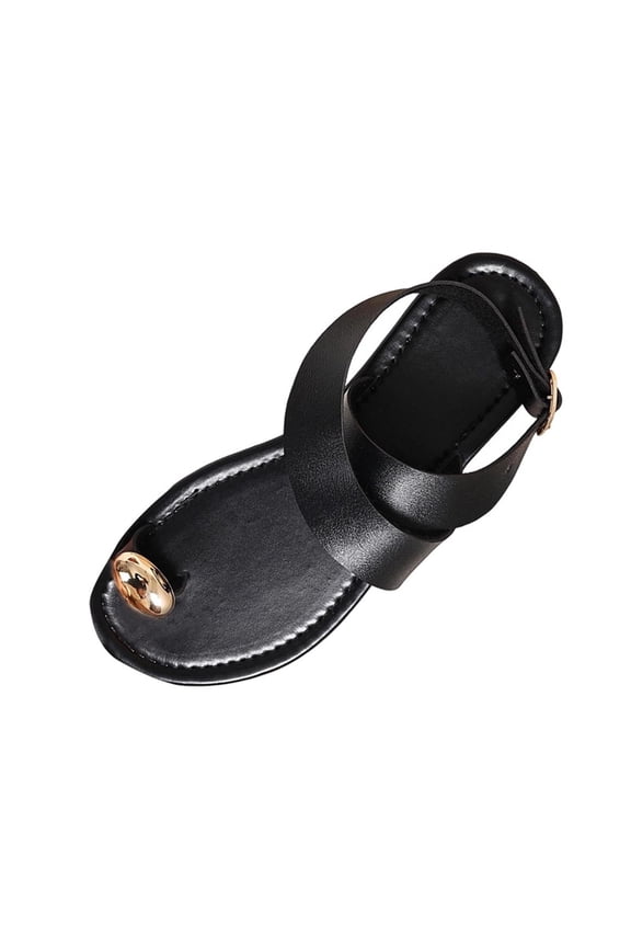 Women's Toe Ring Crisscross Strap Sandals, Open Toe Ankle Buckle Comfort Shoes, Plus Size Bohemian Style Footwear for Beach Vacation Black 36
