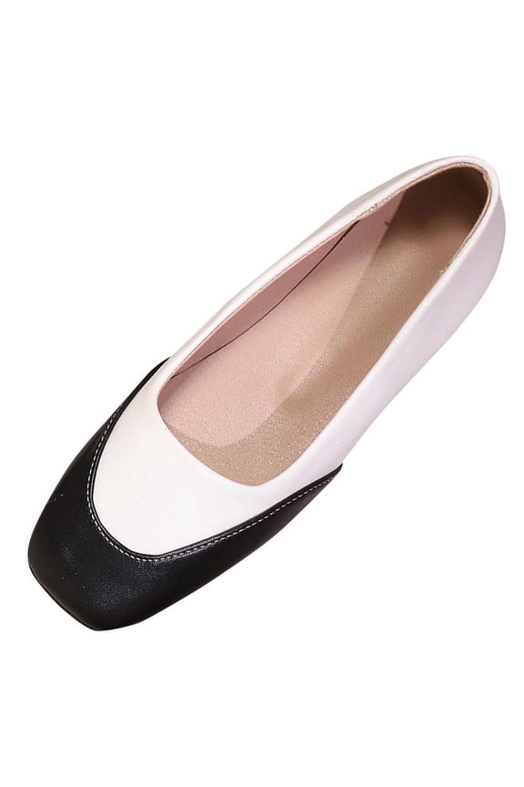 Women's Two-Tone Cap-Toe Ballet Flats, Slip-On Round Toe Shoes, Plus Size Minimalist Comfort Footwear for Work & Daily Beige 36