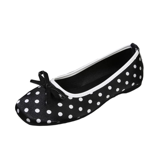 KIJBLAE Women's Vintage Polka Dot Bow Knot Flats, Low Cut Slip On Lazy Trendy Casual Moccasin Shoes Black 36