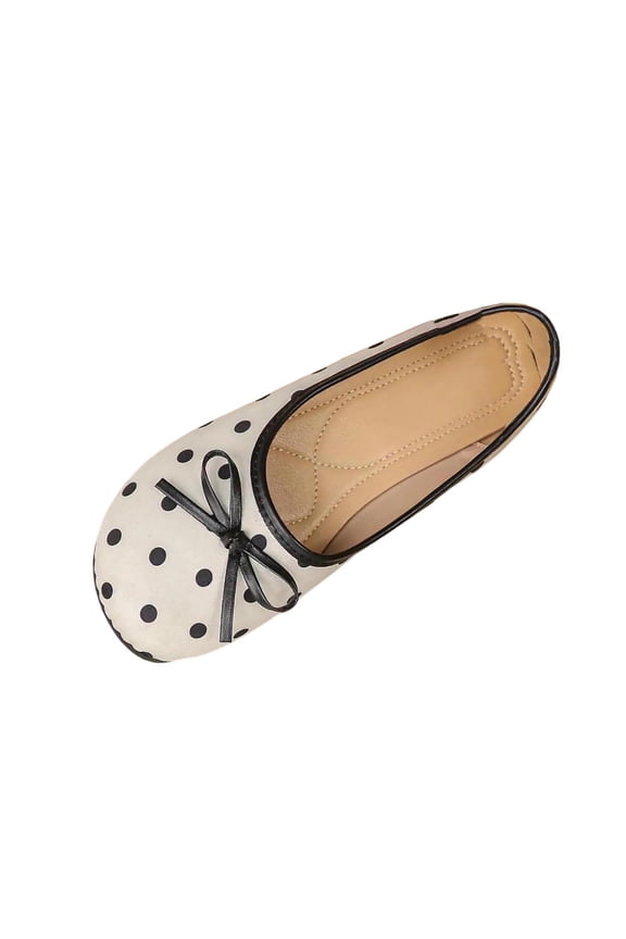 Women's Vintage Polka Dot Bow Knot Flats, Low Cut Slip On Lazy Trendy Casual Moccasins White 39