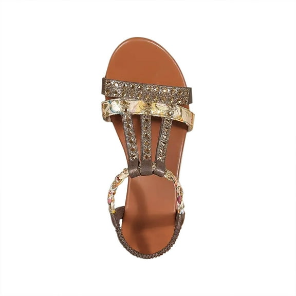 KIJBLAE Women's Wedges Shoes Mouth Slip-on Slope Heel Shoes Casual Bohemian Rhinestone Roman Sandals Brown 39 Lady Wedges Shoes Price