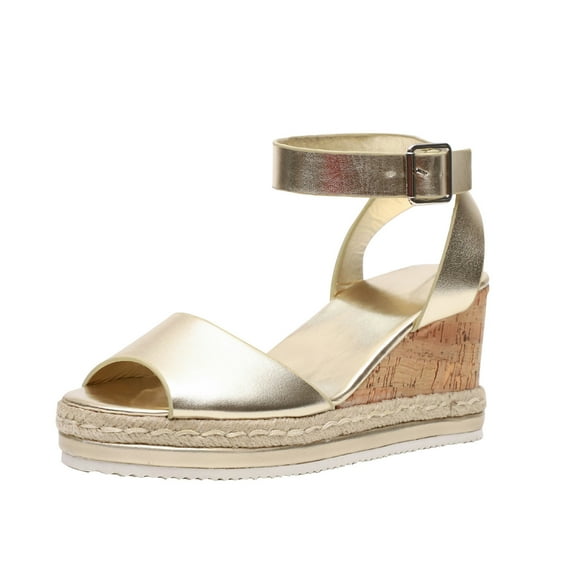 KIJBLAE Women's Wedges Shoes Clearance Plus-size Summer Vintage Casual Wedge Fish Mouth One-line Buckle Sandals Gold 35 Lady Wedges Shoes Reduced Price