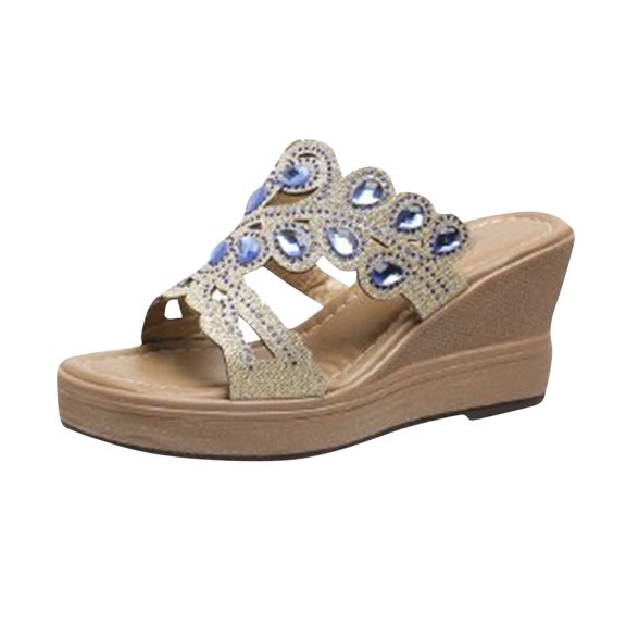 KIJBLAE Women's Wedges Shoes Summer New Retro Casual Water High Heel Straight Slope Heel Muller Slippers Blue 37 Lady Wedges Shoes