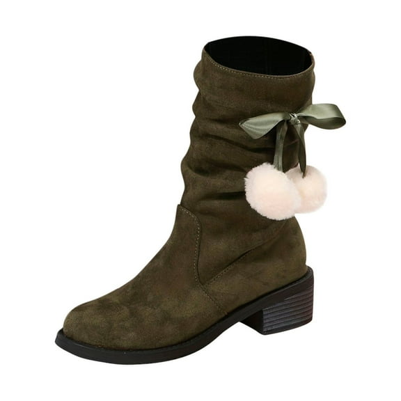 KIJBLAE Women's Winter Boots Suede Ankle Booties Low Heel Bowknot Warm Shoes Comfortable Fashionable Boots Army Green 39