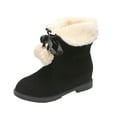 thumbnail image 1 of KIJBLAE Women's Winter Warm Snow Boots Faux Fur Lined Booties Shoes Side Bowknot Ball Decor Plush Ankle Boots Round Toe Short Boots Black 40, 1 of 8