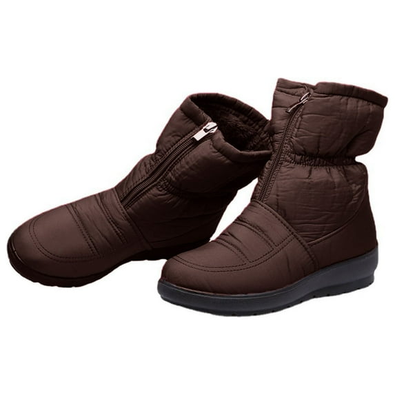 KIJBLAE Women's Winter Warm Snow Boots Fur Lined Ankle Boots Side Zipper Booties Non-Slip Shoes Brown 42