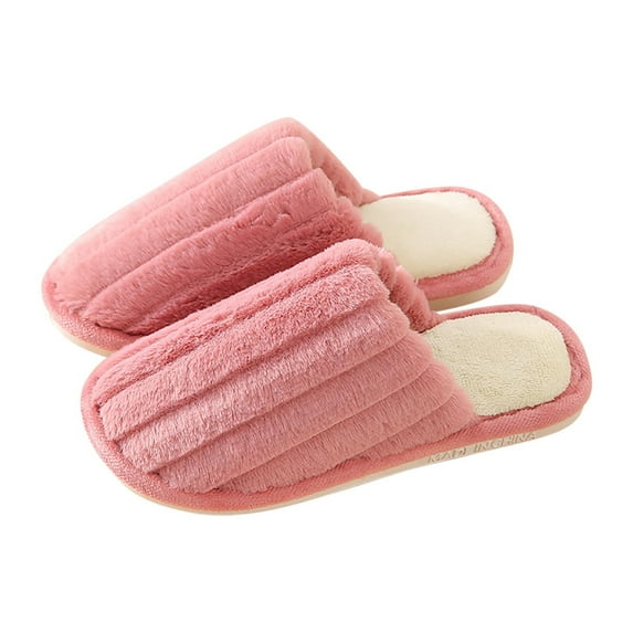 KIJBLAE Women's Winter Warm Soft Plush Slippers Fuzzy Cross Band House Bedroom Shoes Indoor Slip on Flats Solid Color Home Floor Slippers Red 36