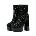 thumbnail image 1 of KIJBLAE Womens Glitter Ankle Boots Chunky High Heel Sparkly Booties Sexy Super Heel Party Sequin Cloth Winter Boots Black 40, 1 of 5