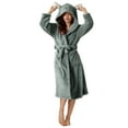 thumbnail image 1 of KIJBLAE Womens Plush Soft Hooded Robe, Luxury Fluffy Robe Long Fleece Spa Bathrobe for Women Green M, 1 of 6