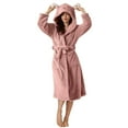 thumbnail image 1 of KIJBLAE Womens Plush Soft Hooded Robe, Luxury Fluffy Robe Long Fleece Spa Bathrobe for Women Pink XL, 1 of 7