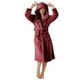 thumbnail image 1 of KIJBLAE Womens Plush Soft Hooded Robe, Luxury Fluffy Robe Long Fleece Spa Bathrobe for Women Wine M, 1 of 5